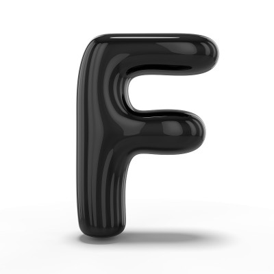 字母F由可充气的气球制成，孤立在白色背景上。3 d