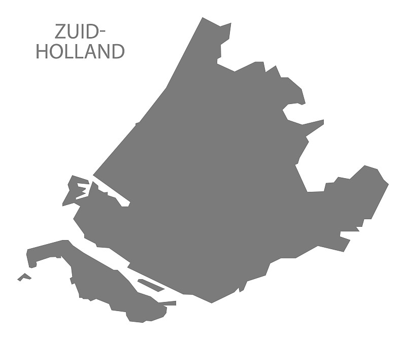 Zuid-Holland荷兰地图灰色