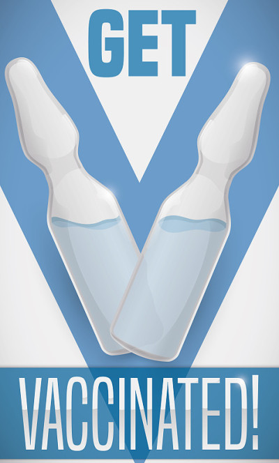 一对安瓿像字母“V”促进疫苗接种运动