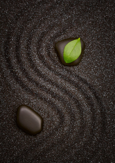 黑色沙滩上的波浪纹禅宗花园