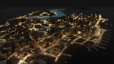 现代城市夜间交通道路