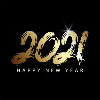 2021年新年快乐!优雅的金色设计。矢量图模板。
