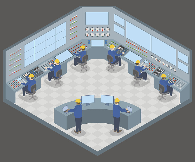 office003控制室和工作工程师，矢量图