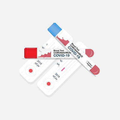 手持试管快速检测COVID-19血液样本。新型冠状病毒(Covid-19)快速传播检测阳性