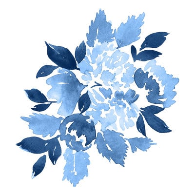 靛蓝色的大丽花水彩画组成。手绘花束