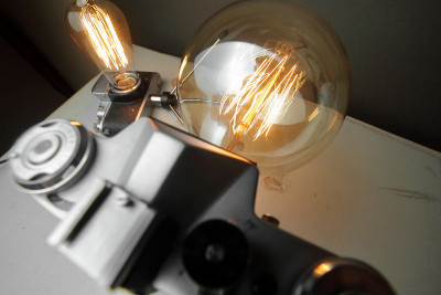 Retro lamp from an old camera with an Edison lamp 