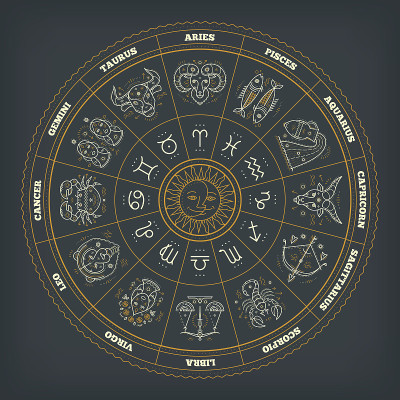 十二宫圈与占星符号。矢量插图。
