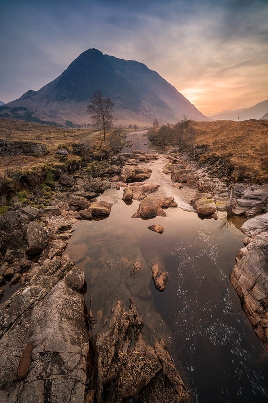 Glen Etive，背景是Buachaille Etive Mor, Glen Coe, Rann