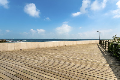 青岛美丽海岸线和城市建筑景观天际线
