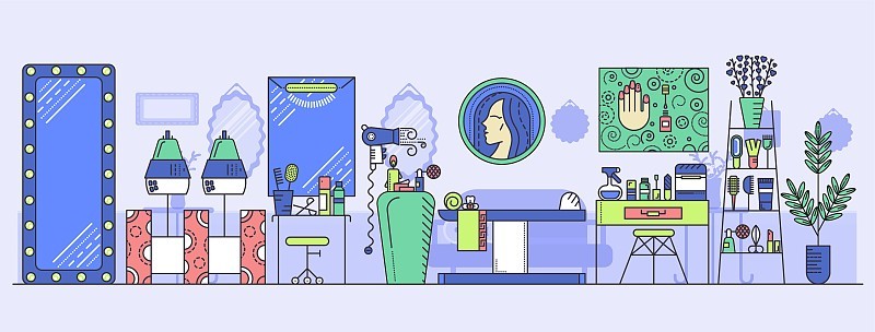 理发，修指甲，按摩和化妆工作室。