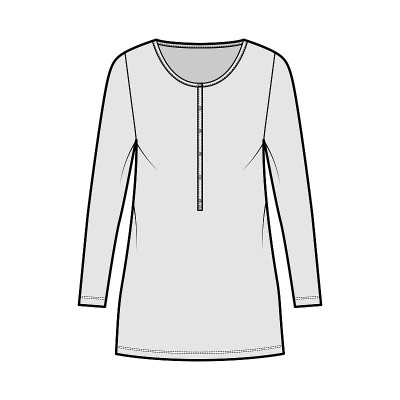 连衣裙亨利领技术时尚插画与长袖，超大的身体，超长铅笔裙服装