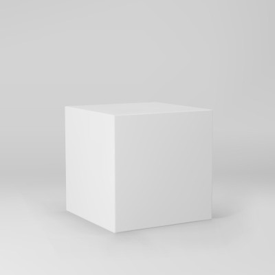 白色三维立方体与透视孤立在灰色背景。3d建模箱与照明和阴影。现实的矢量图标