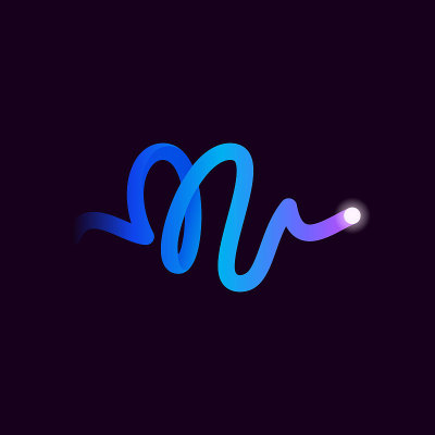 N字母标志与渐变线和闪光点。