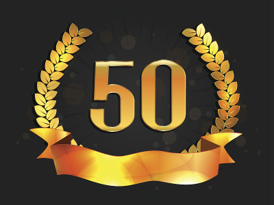 50周年的旗帜。50周年纪念标志与丝带。