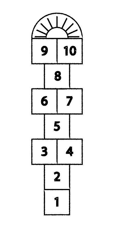 跳房子儿童活动游戏孤立在白色背景上。设计儿童用粉笔画的户外游戏。