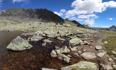 全景高山湖泊施瓦兹穆斯，K?htai,奥地利蒂罗尔