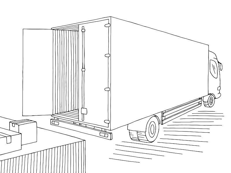 Truck unloading in the stock black white sketch il