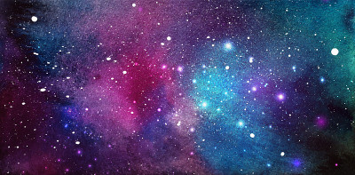 向量宇宙插图。美丽多彩的空间背景。水彩宇宙