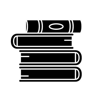 书堆黑色象形图标。一堆精装教科书。学校的任务。自我教育。教学和研究。图书馆收藏。白色空间上的剪影符号