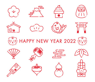 2022年虎年贺年贺卡上的一组图标。