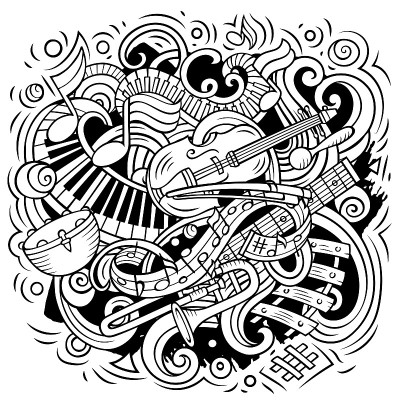 卡通矢量涂鸦经典音乐插图