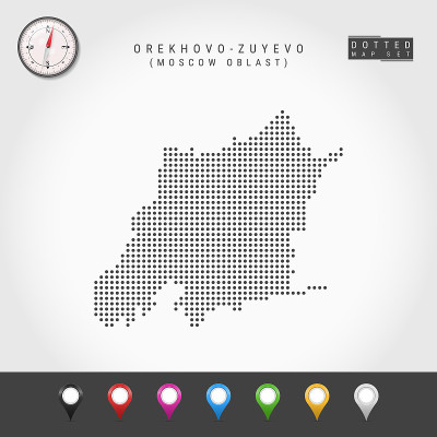 莫斯科州Orekhovo-Zuyevo矢量点地图。向量指南针。彩色地图针