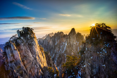 黄山的日出，中国