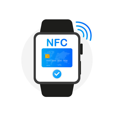 NFC支付手表概念图标在平面风格。