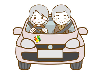 An old woman driving and an old man in the passeng