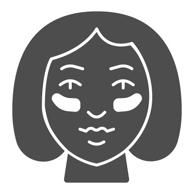 眼睛补丁女孩脸固体图标，化妆常规概念，女孩脸与补丁标志上的白色背景，凝胶贴片上的女性脸图标在象形风格
