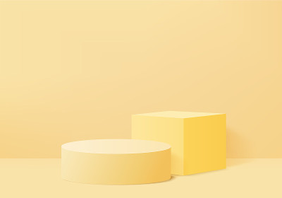 3d背景产品最小的讲台场景与几何平台。背景矢量三维渲染平台。展示化妆品。舞台展示台座现代工作室黄色粉