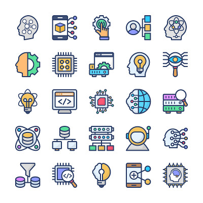 Data Science Technology Flat Icons Set