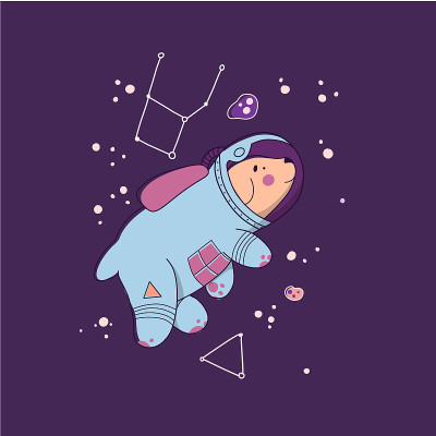 涂鸦风格的狗太空宇航员。平面矢量漫画插图