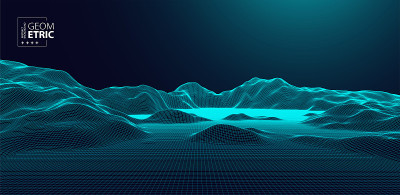 线框景观背景。未来的矢量插图。