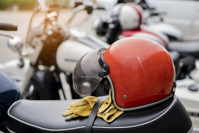 Motorbike parking and biker place helmet, Leather 