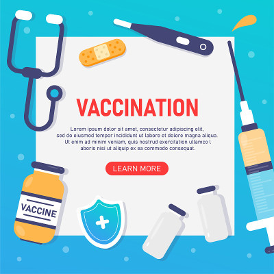 向量免疫的概念。新型冠状病毒肺炎Coronovirus。医学的东西。药瓶、注射器、石膏、体温计、听诊
