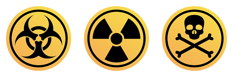 危险的象征。放射性、有毒物质、生物危害或感染警告信号。白色分离的矢量
