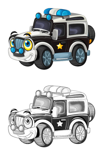 卡通素描场景与非公路警车-插图