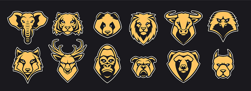 Animals Head Mascot Icons Vector Set
