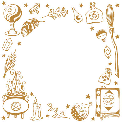巫术，巫师的魔法背景。手绘魔术工具，巫术的概念。