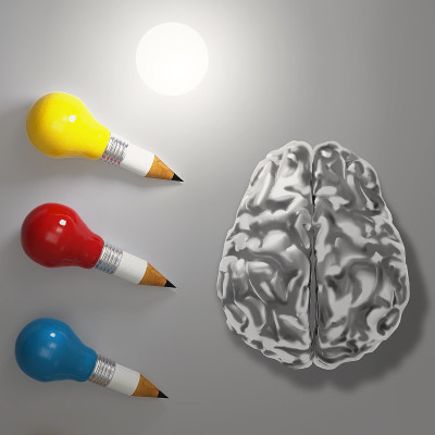 以金属大脑为概念的3d铅笔灯泡
