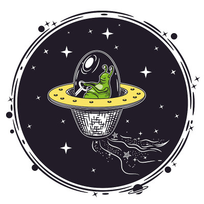 飞碟里的外星人的矢量图像。圆形的象征。