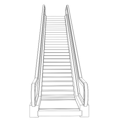 素描自动扶梯。线框显示