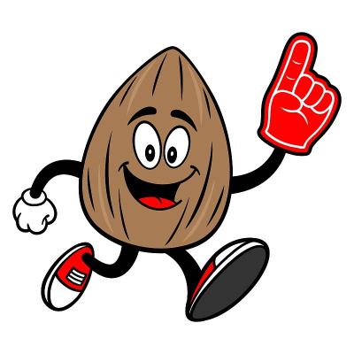 Almond Mascot running with a Foam Finger