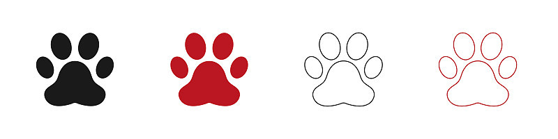 动物爪子图标设置。平面设计。矢量插图。