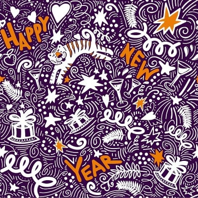 圣诞快乐，天衣无缝图案，涂鸦虎，新年快乐。