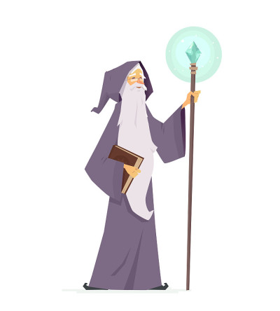 巫师用魔法书和魔杖-卡通人物人物插图