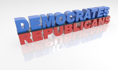 民主党和共和党3D文本XXXL红色和蓝色