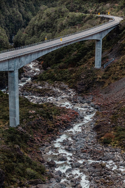 雪山和前往新西兰坎特伯雷中部的公路之旅。