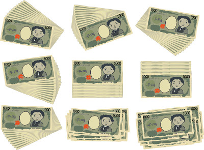 Bunch of  Cute hand-painted Japanese 1000 yen note